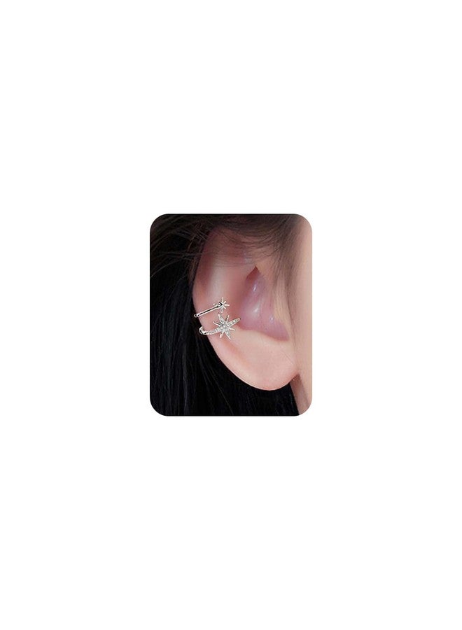 WZNBBOY 925 Sterling Silver Starburst Ear Cuff Earrings Boho Crystal Northstar Non Piercing Earrings Dainty Hexagram CZ Ear Clip Wrap Around Sparkling Star Cartilage Cuff Earrings for Women - Image 1